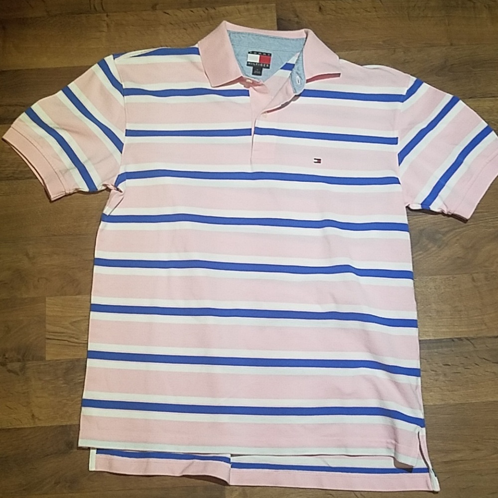 Tommy Hilfiger mens Striped polo Pink and blue